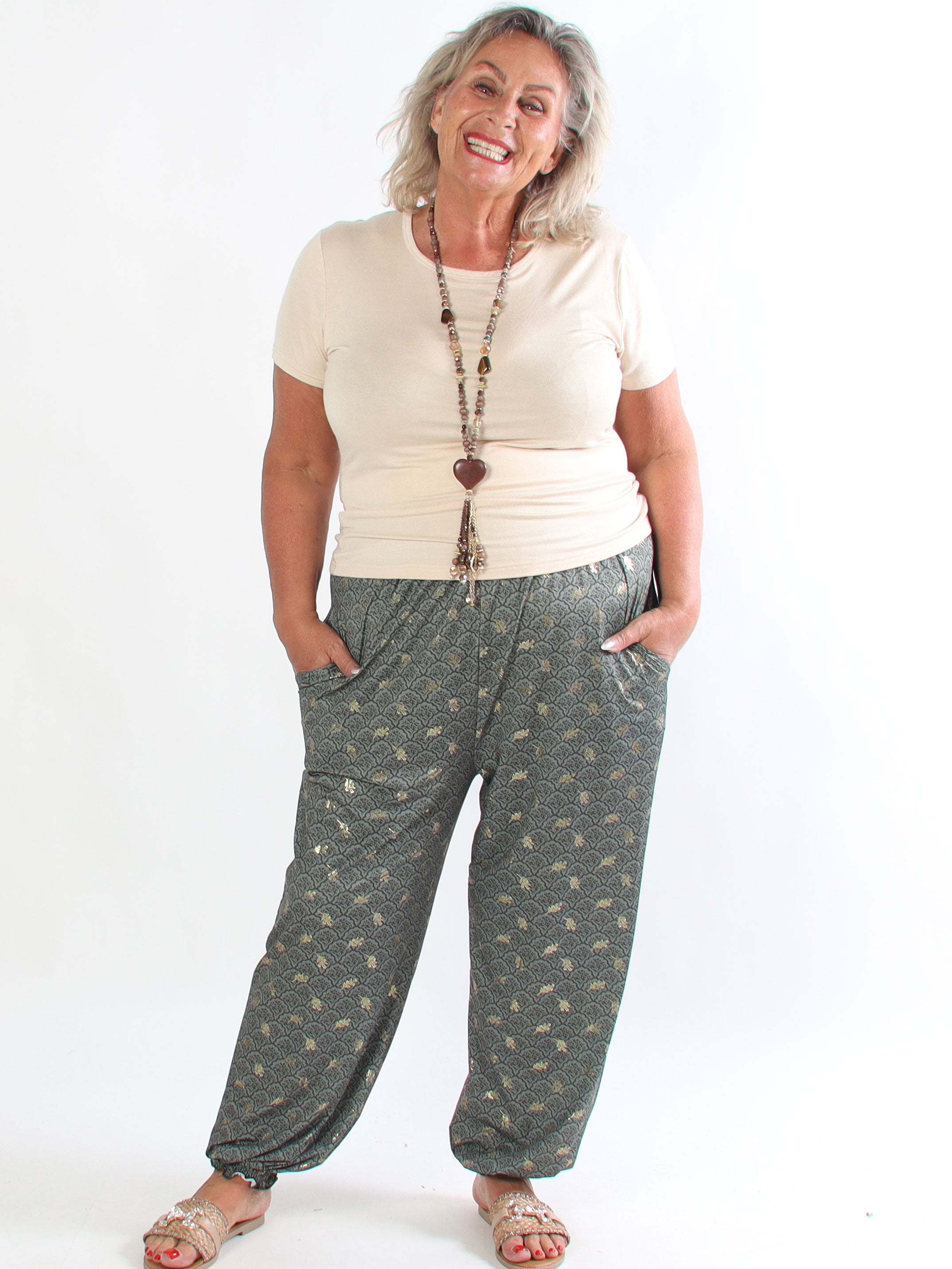 Pams Pattern Harem Pants - Elastiske plus size bukser med smock i taljen